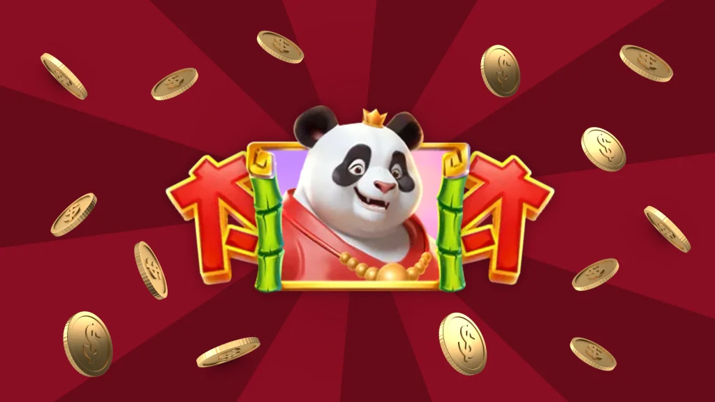 The Panda Luck slot game is shown in action over a dark red background.